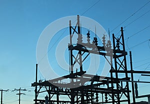 Power lines in the sky blue and silver