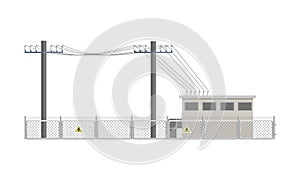 Power lines and transformer substation building fenced