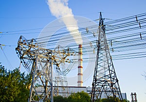 Power lines, transmission line support and thermoelectric station chimney