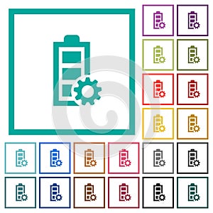 Power management flat color icons with quadrant frames