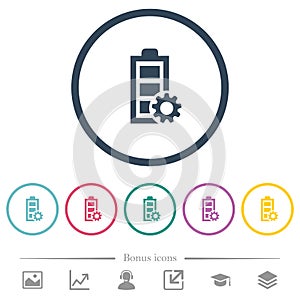 Power management flat color icons in round outlines