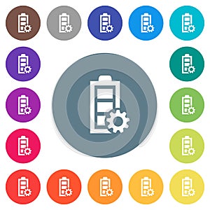 Power management flat white icons on round color backgrounds