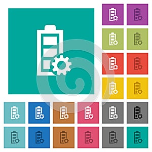 Power management square flat multi colored icons
