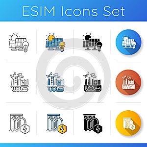 Power manufacturing icons set