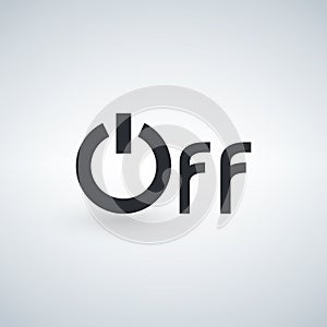 Power off word icon, minimalistic simple flat design isolated on light background,