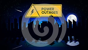 Power outage, logo on the background of the night sky and city without electricity