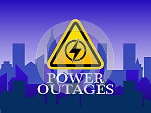 Power Outage, logo on the blue background of the city without electricity