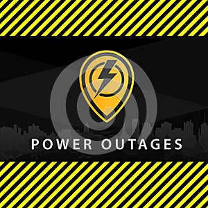 Power outage, warning poster in yellow and black with a beautiful triangular icon of electricity