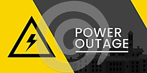 Power outage web banner. Power outage banner with the town. Black and yellow power cut web banner