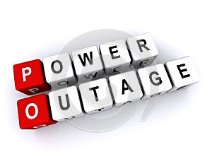 power outage word block on white