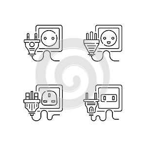 Power outlet types linear icons set