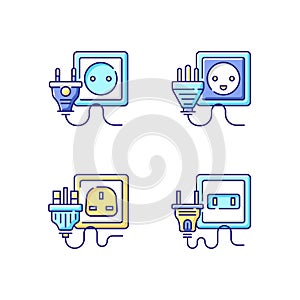 Power outlet types RGB color icons set