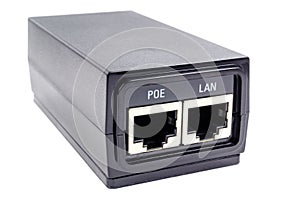 Power over Ethernet adaptor on a white background