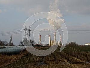 power plant chimneys in the landscape