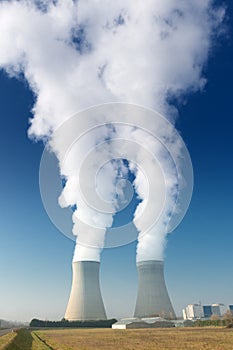 Power plant cooling towers steaming