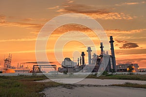 Power plant Energy power station area, Gas turbine electrical power plant during sunset