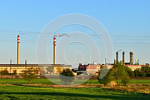 Power plant factory chimneys