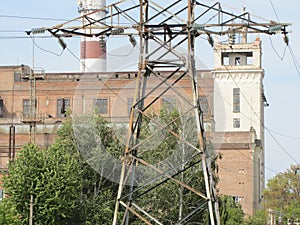 Power plant, factory, fragment of plant building power station