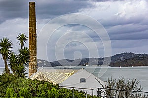 Power plant of the federal prison of Alcatraz Island in the middle of the bay of the city of San Francisco, California, USA.