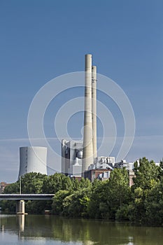 Power plant at german river with blue sky