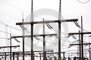 Power plant. High voltage transmission and distribution station. Wire electrical energy