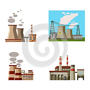 Power plant icon set, cartoon style