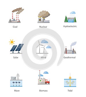 Power plant icon vector symbol set