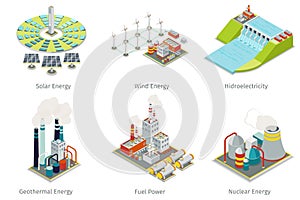 Power plant icons. Electricity generation plants and sources