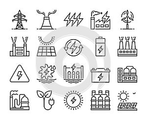 Power plant icons. Power station line icon set. Editable Stroke.