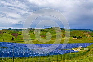 Power plant solar energie, valley with sun panels in Sicily, Italy