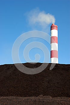 Power plant stack and coal pile