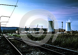 Power plant at sunset