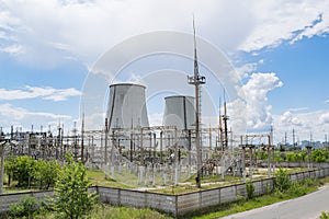Power plant transformator station photo