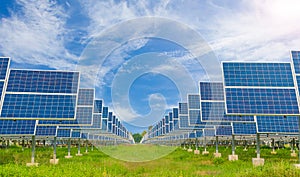 Power plant using renewable solar energy with blue sky