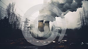 Power plants that emit air pollution through smokestacks. - concept of global warming. - Generative ai