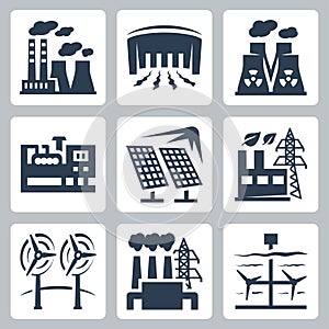 Power plants icons set