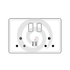 Power plug double Socket Outlet type K with switch and usb port