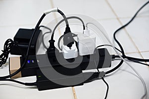 Power plug in full , power outlet multiple socket - overload charger extension cord cable connector