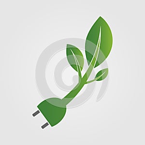 Power plug green two colors ecology emblem or logo. Vector illustration