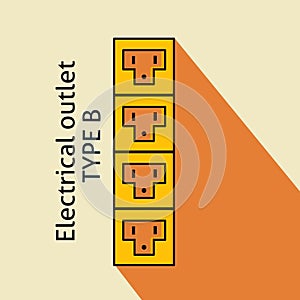 Type B power plug and socket, flat design, simple. Electrical plugs and electrical outlets Type B
