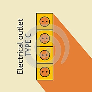 Type C power plug and socket, flat design, simple. Electrical plugs and electrical outlets