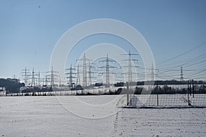 power pole in winter landscape