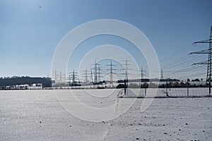 power pole in winter landscape