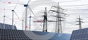 Power poles with wind turbines and solar panels