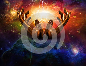 Power Revealed. Hands and lightning