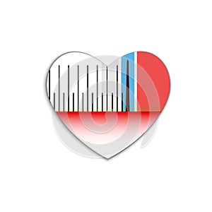 Power Scale of sound measurement in decibels, old style in heart icon. Red symbol Valentines day sign, emblem. Vector Flat style