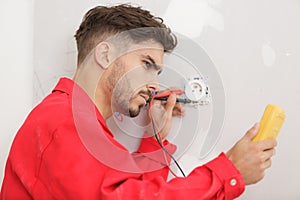 power socket and man hands