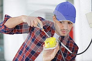 power socket and man hands