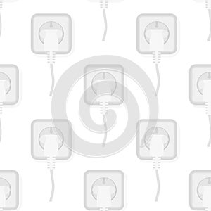 Power socket. Vector seamless pattern with a plug included in the socket.