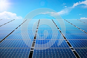 Power solar panel on blue sky background,alternative clean green energy concept